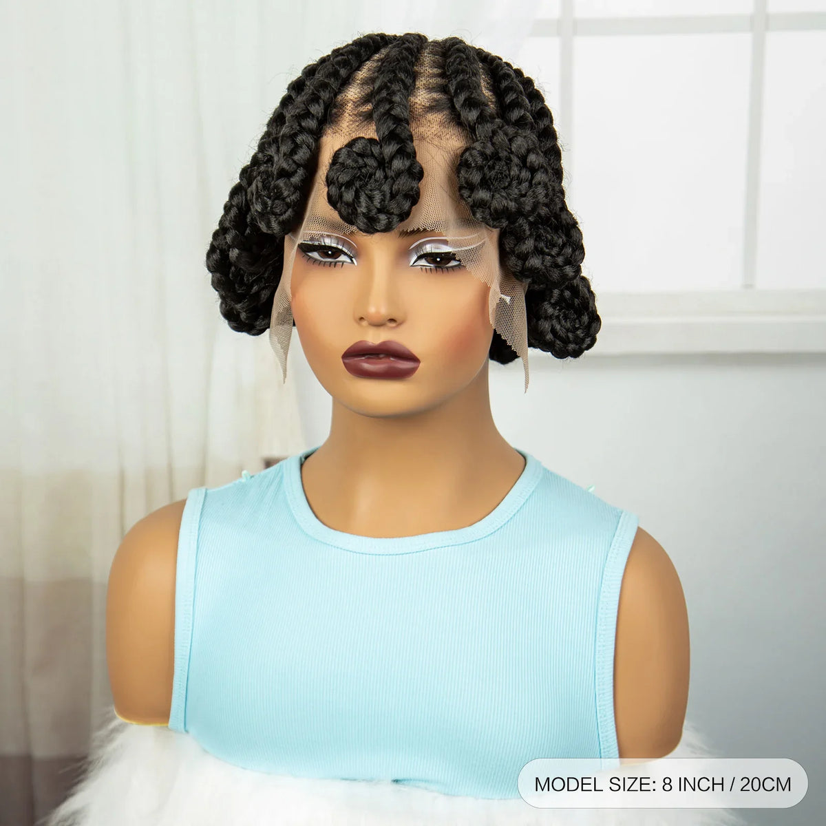Handmade Knotless Bantu Cornrow Braids Wig | Full Lace Front | Short Braids