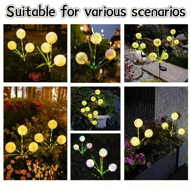 1pc Solar Dandelion LED Lawn Light,3-Head 2 Modes Decoration Lighting,Outdoor Landscape Lights For Garden,Yards,Lawns,Walkways