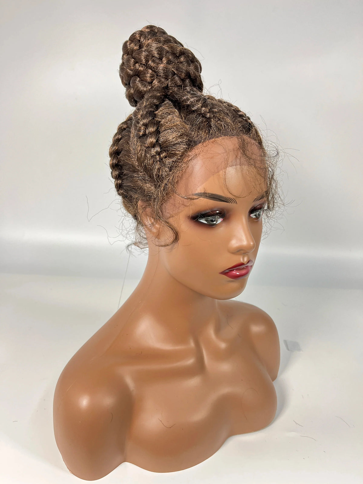 Lace Frontal Cornrow Braided Updo Wig with Baby Hair | Synthetic African American Style Braiding Wig