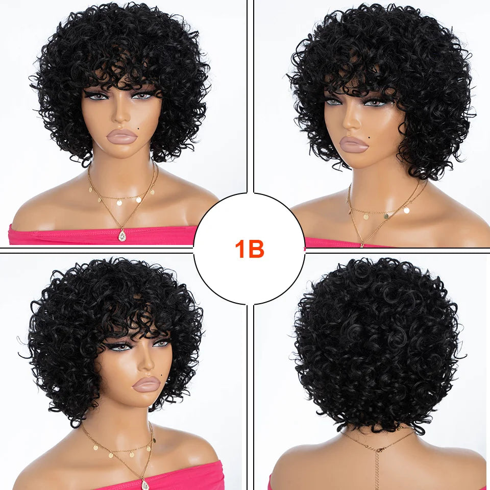 Rebecca 10 Inch Ombre 1B/#4 Curly Bob Wig | Water Wave Brazilian Remy Human Hair