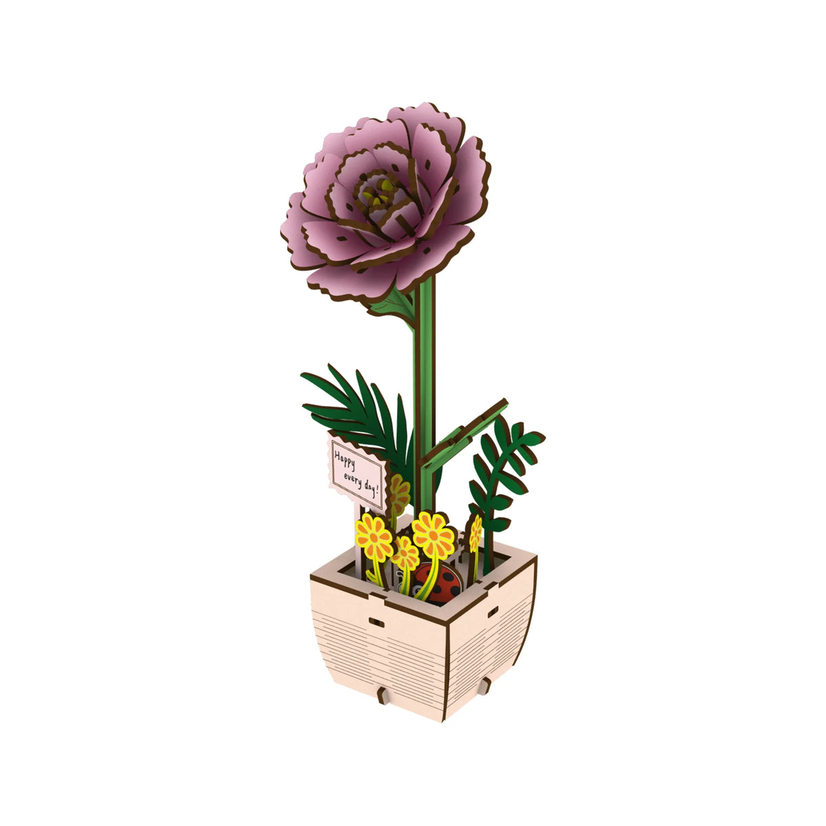 1pc Wooden Peony Flower,Assembled Wooden Flower Pot Plant,Suitable for Home Decoration Arrangement,Holiday New Year  Gift