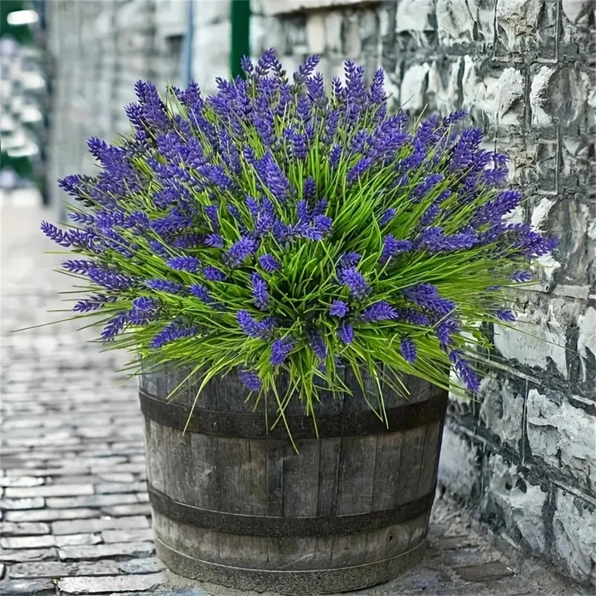 12 Bundles Artificial Lavender Plants Outdoor with Monkey Grass - UV Resistant Plastic Greenery Shrubs for Home Garden Decor