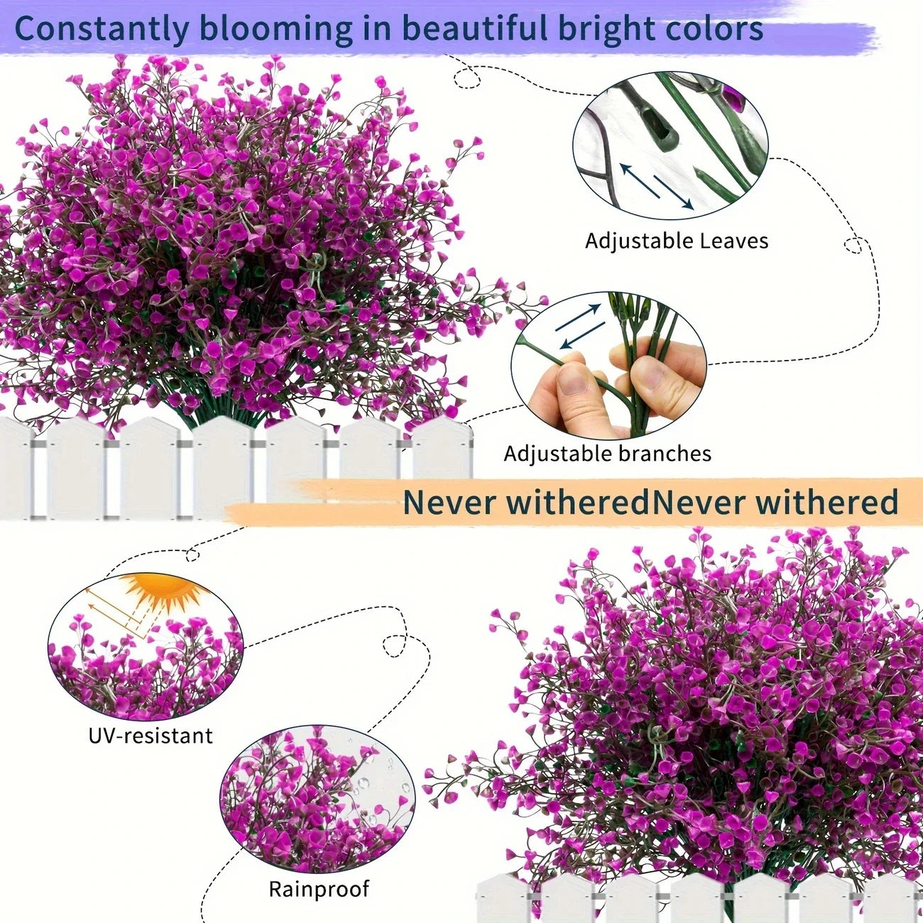 12 Bunches Outdoor Artificial Flowers UV Resistant Plastic Shrubs Decorative Plants for Garden Edging Window Boxes Fake Greene