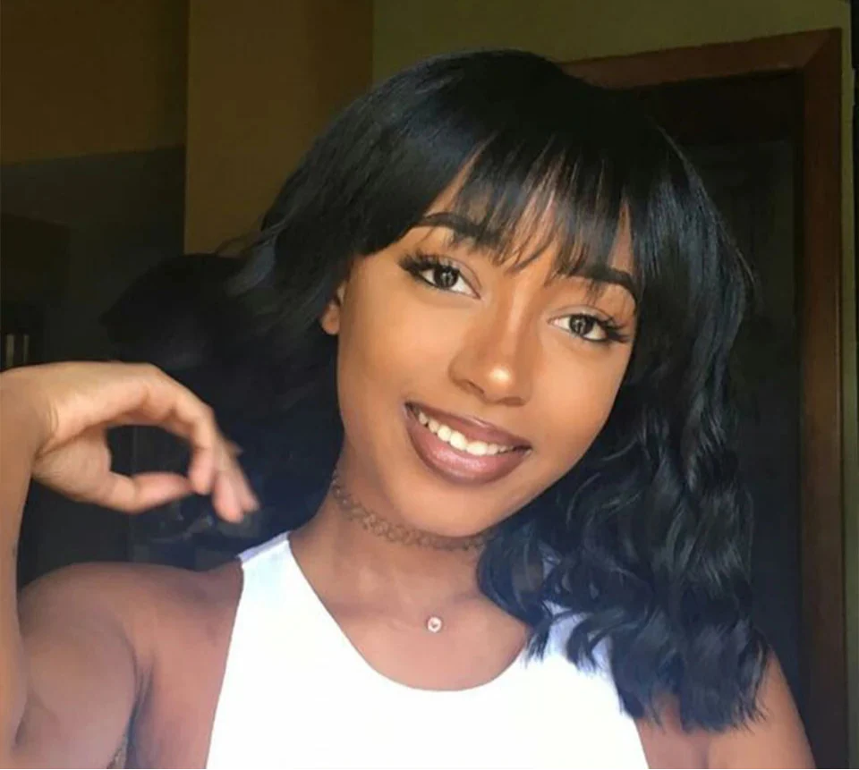 Short Wavy Bob Wig with Bangs | Natural Wave Full Machine Made Human Hair