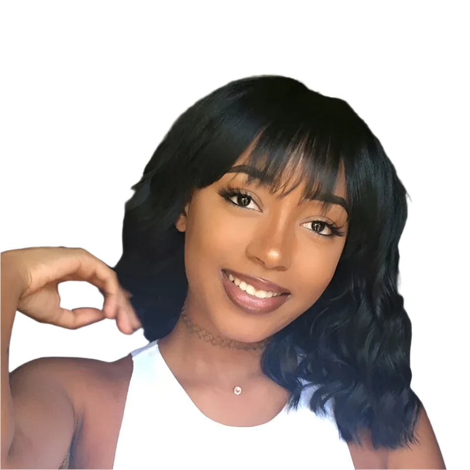 Rebecca Short Wavy & Curly Bob Wig | Human Hair with Bangs & Water Wave Texture