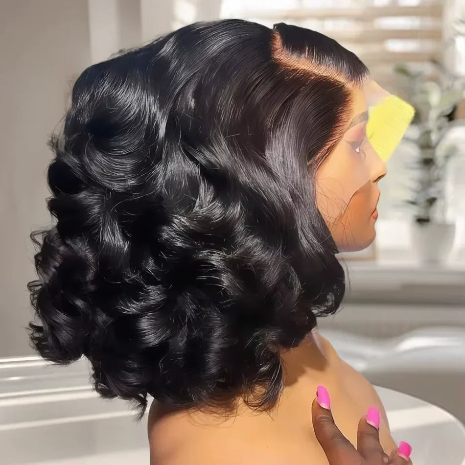 Brazilian 250% Density Short Bob Body Wave Wig | 13x4 HD Transparent Lace Front & 4x4 Lace Closure Human Hair (Pre-Plucked for Women)