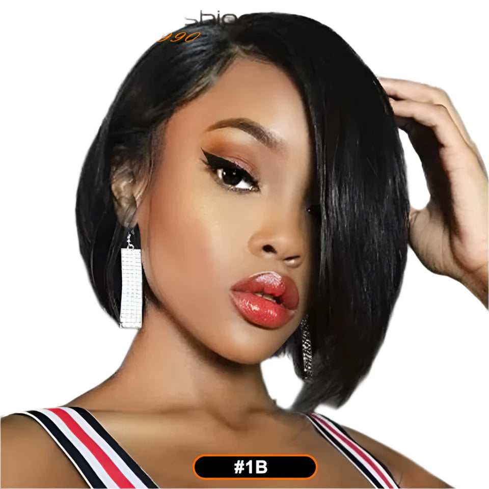 Pixie Cut Bob Wig | Straight Human Hair with Long Side Part Bangs