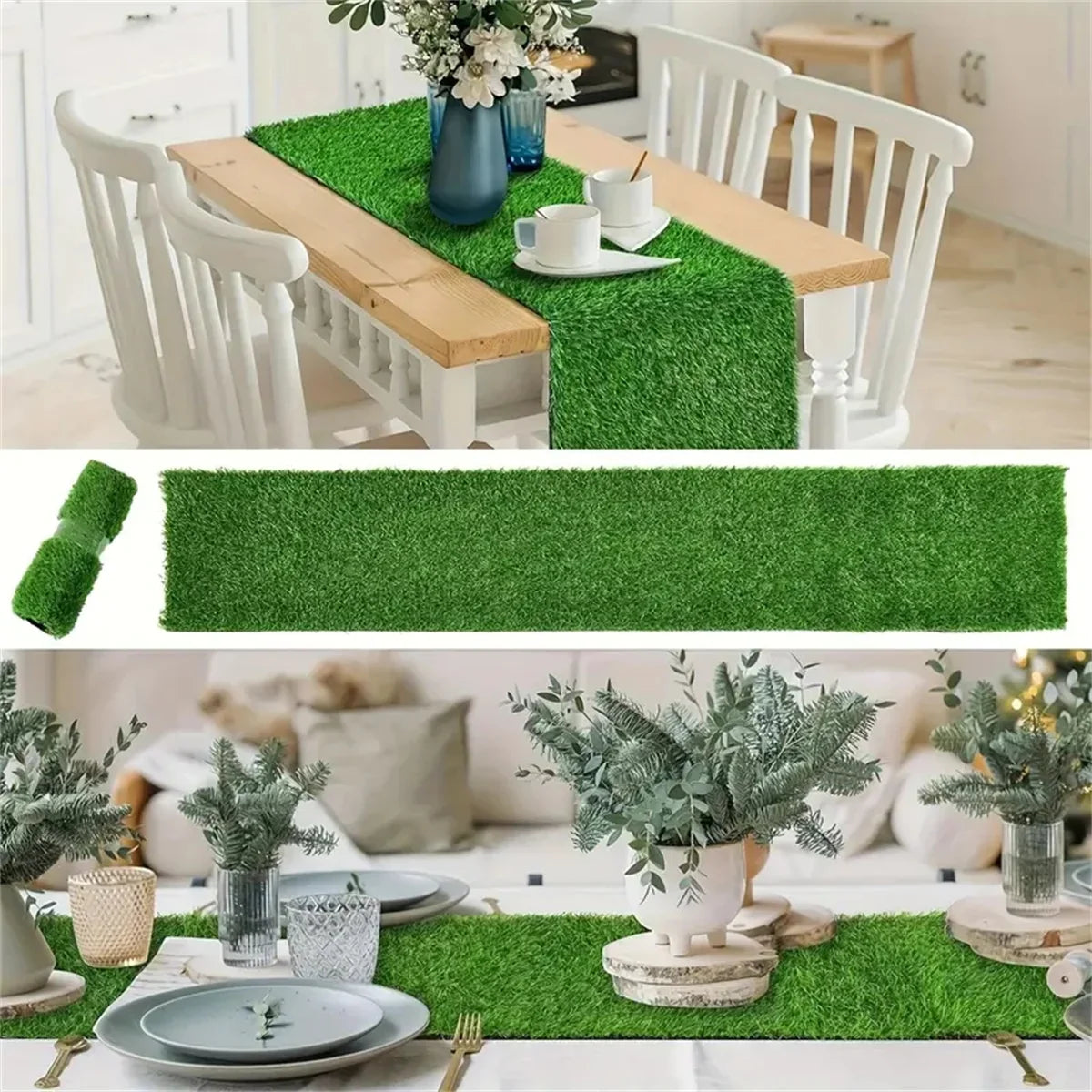 Artificial Grass Table Runner Durable Easy-Clean Rectangular Table Decor for Christmas Weddings Outdoor Golf & Football Parties