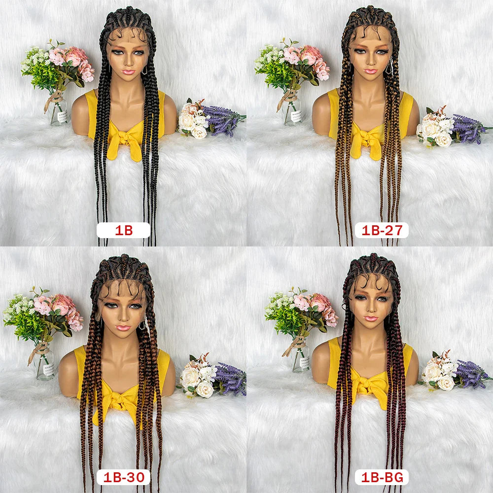 36" KIMA Cornrow Knotless Box Braided Full Lace Wig | Synthetic Braids for Black Women | Light Brown Lace