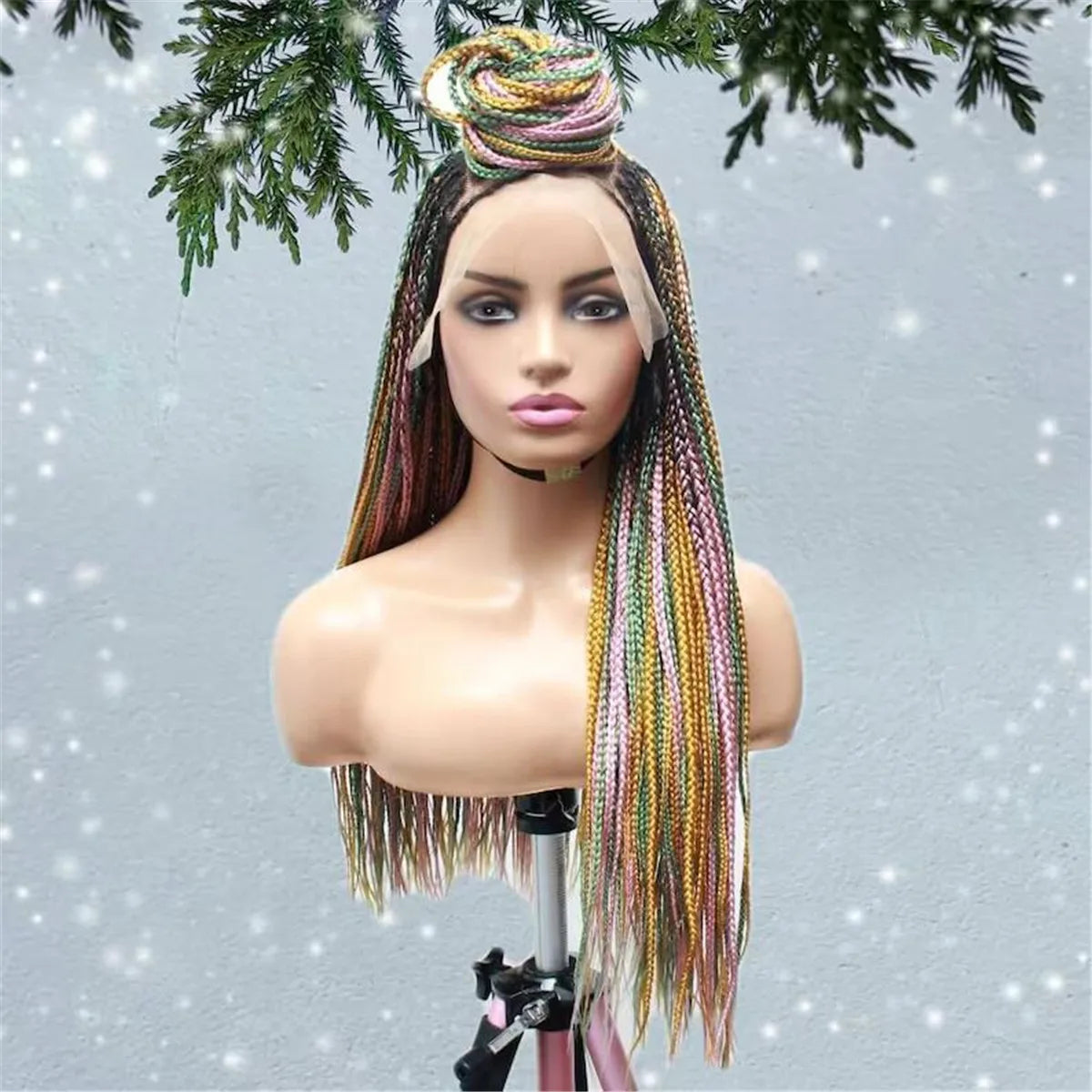 Multi-Color Knotless Box Braids Wig - Lace Frontal Braided Wig - Glueless Braids Wig - Synthetic Braided Wig for Black Women