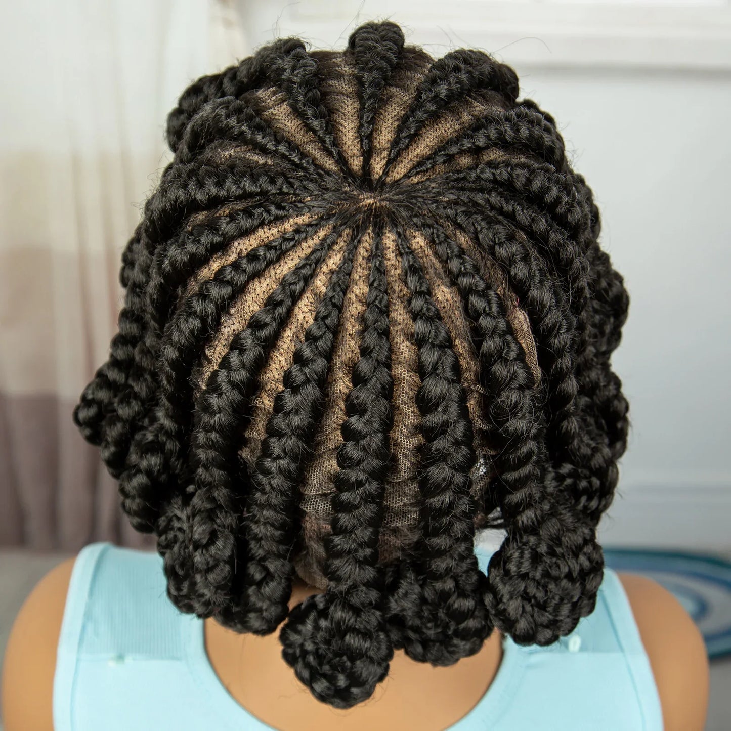 Handmade Knotless Bantu Cornrow Braids Wig | Full Lace Front | Short Braids