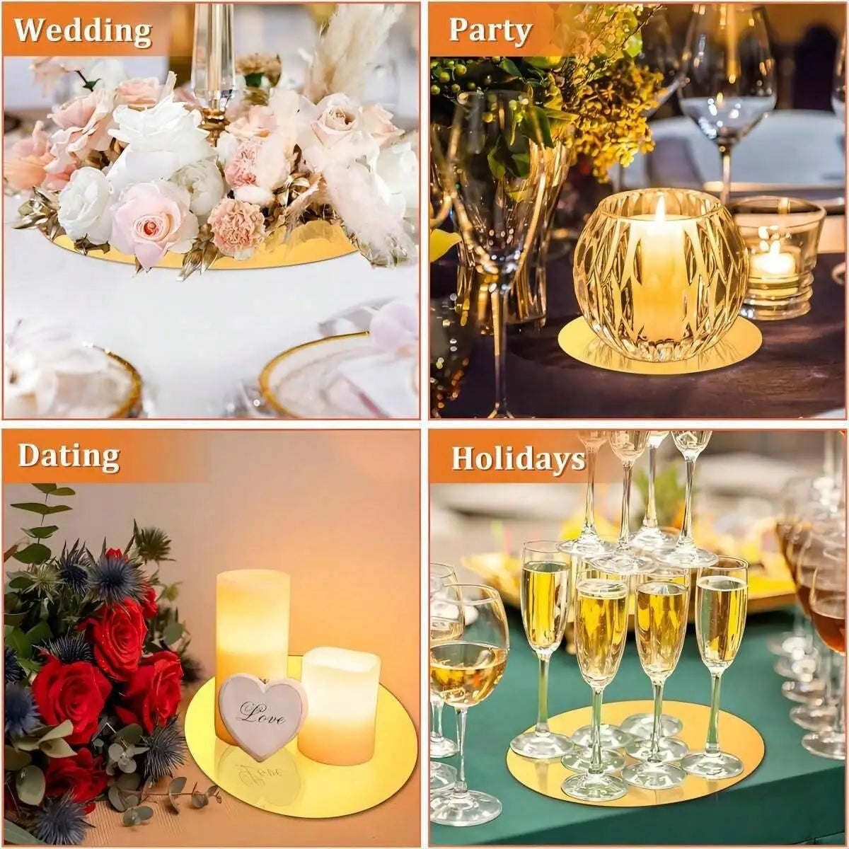 10PCS Acrylic Centerpieces for Wall Wedding Table Candle Plate Round Mirror Tray Party Decoration