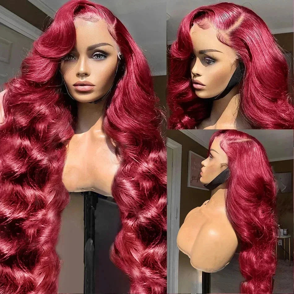 Burgundy 99J Red Body Wave Lace Front Wig | 30 Inch 200% Density Brazilian Remy HD Transparent Lace Frontal for Women