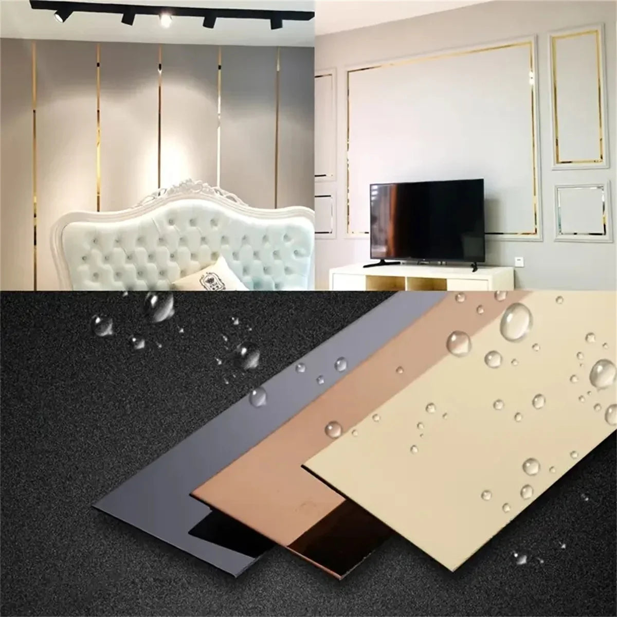 5M Stainless Steel Flat Decorative Line Self-adhesive Furniture Wall Sticker for Wall Ceiling Edge Strip Living Room Decoration