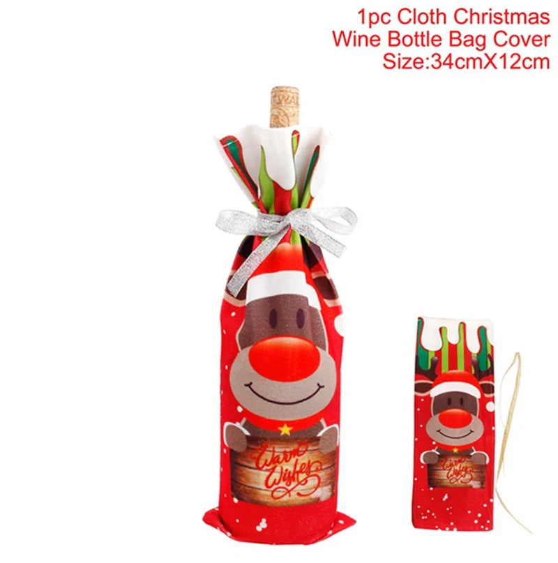 Christmas Wine Bottle Cover Merry Christmas Decorations For Home 2024 Christmas Ornament Xmas Navidad Natal Gifts New Year 2025