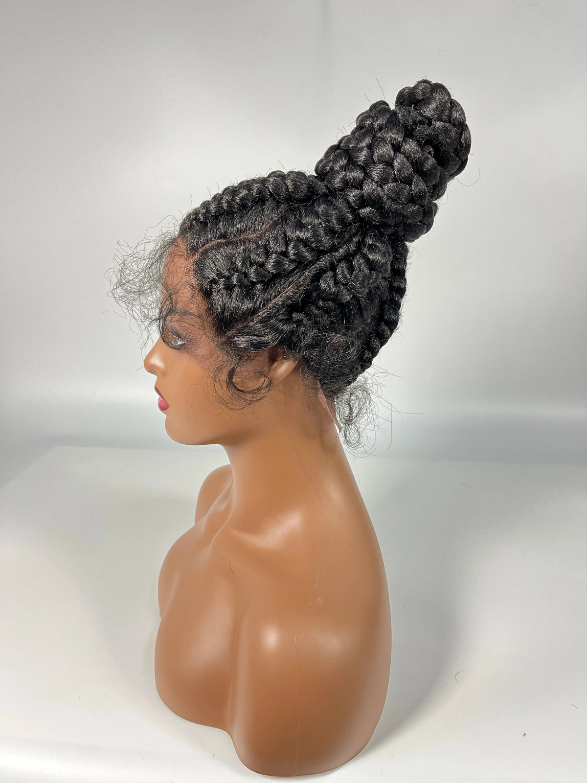 Lace Frontal Cornrow Braided Updo Wig with Baby Hair | Synthetic African American Style Braiding Wig