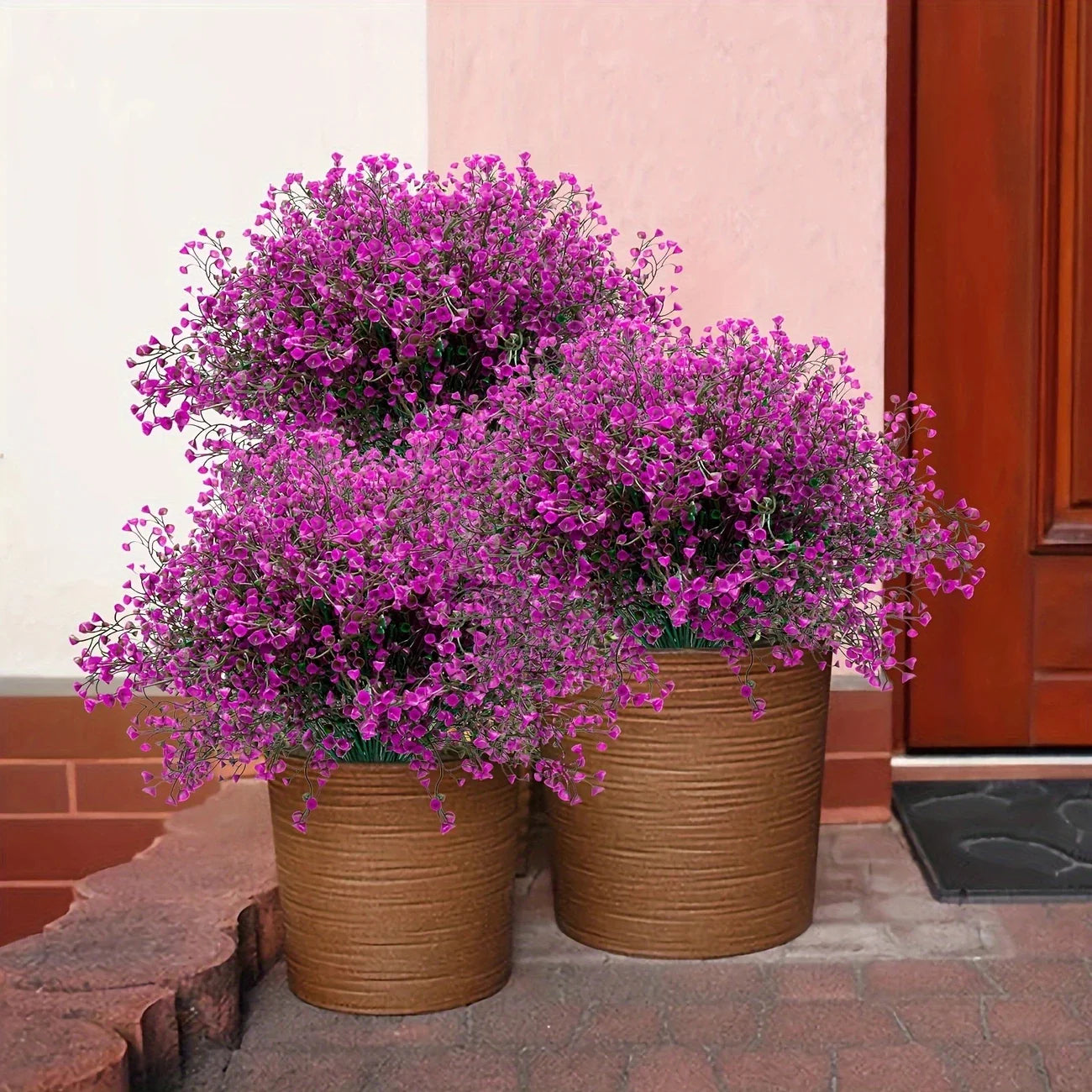 12 Bunches Outdoor Artificial Flowers UV Resistant Plastic Shrubs Decorative Plants for Garden Edging Window Boxes Fake Greene