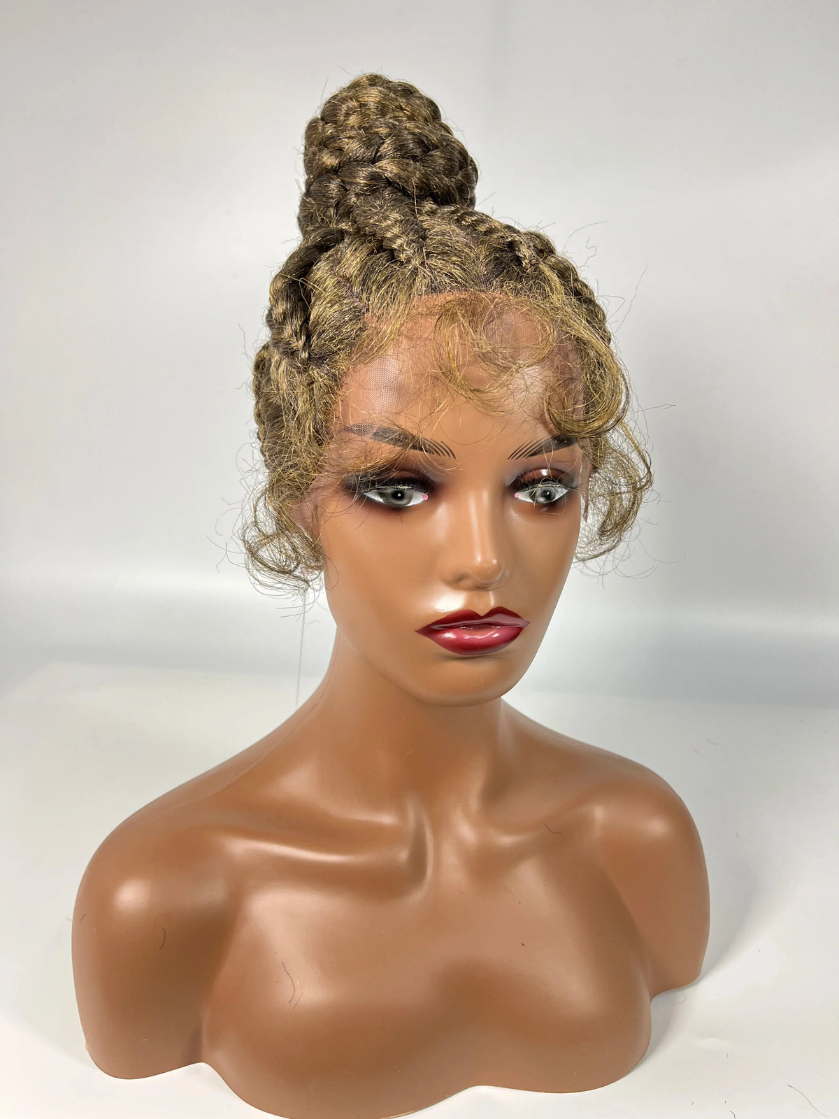 Lace Frontal Cornrow Braided Updo Wig with Baby Hair | Synthetic African American Style Braiding Wig