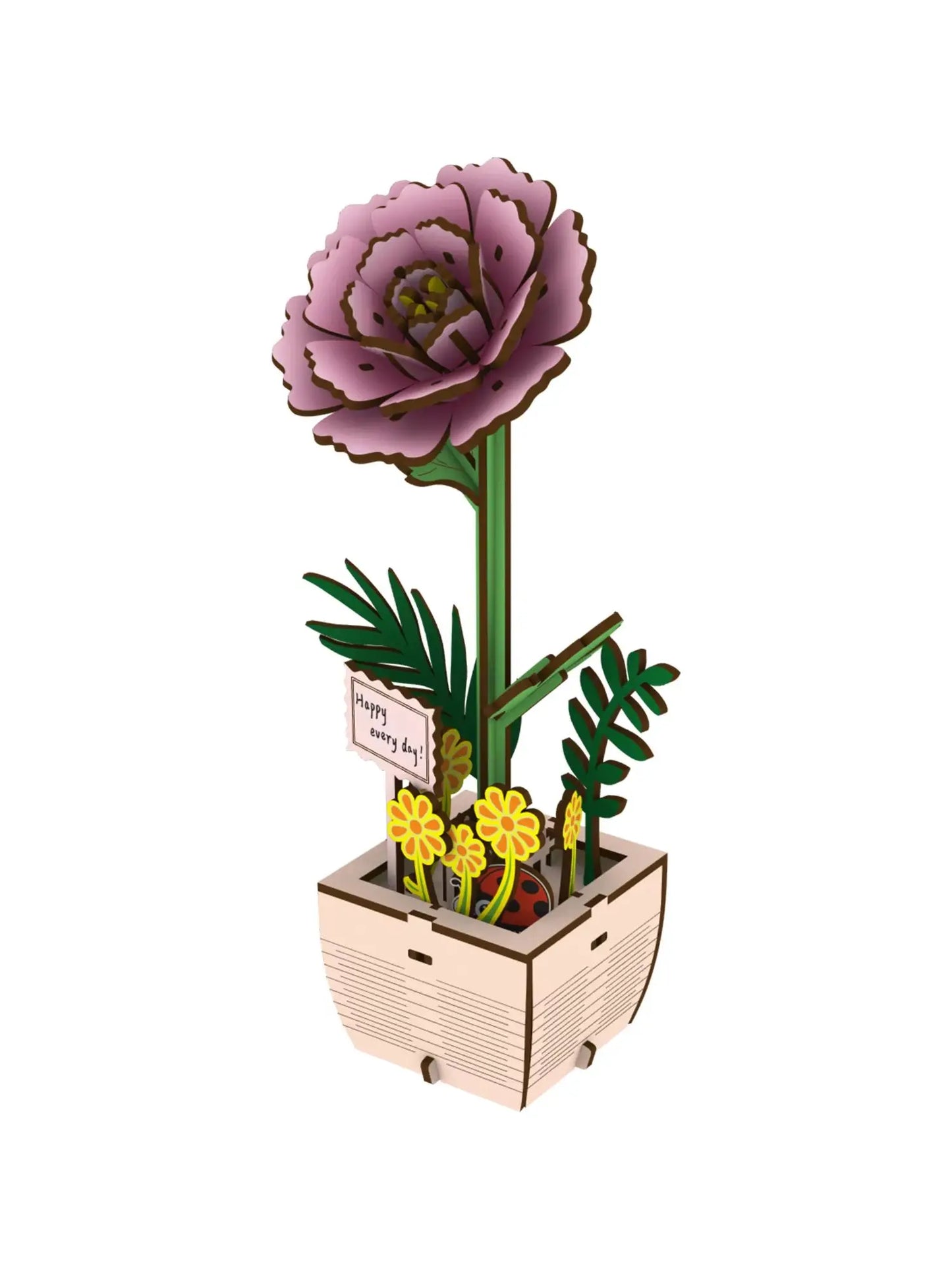 1pc Wooden Peony Flower,Assembled Wooden Flower Pot Plant,Suitable for Home Decoration Arrangement,Holiday New Year  Gift