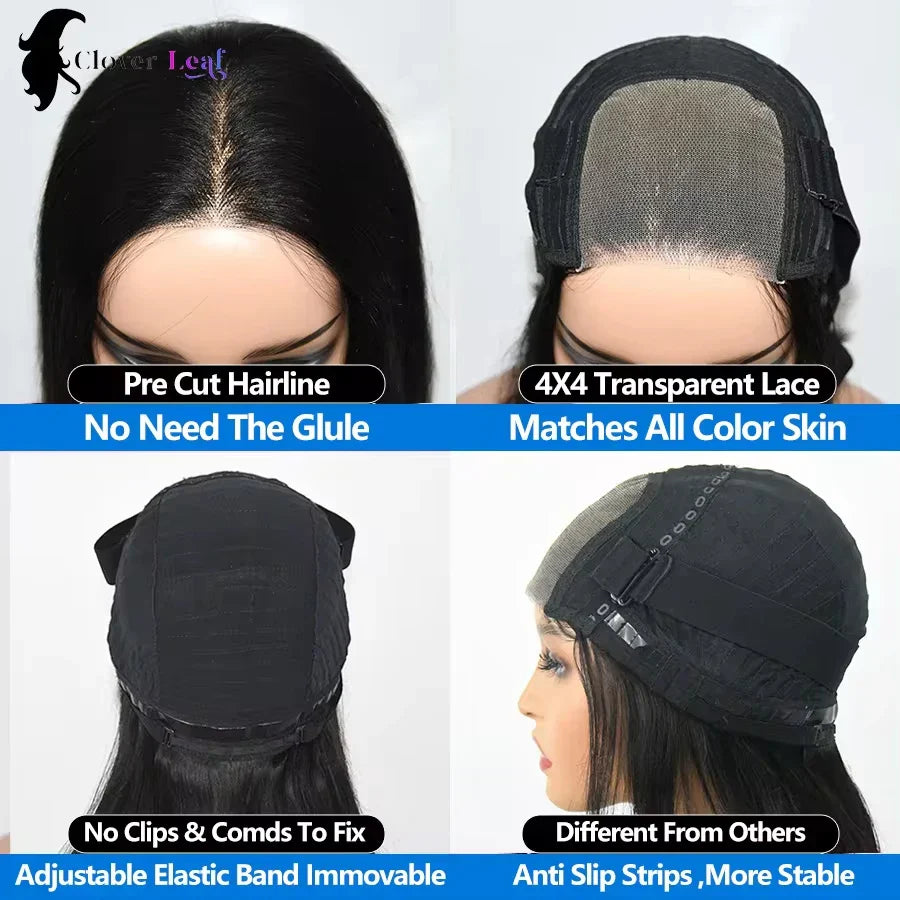 Glueless Straight Bob Wig | Brazilian Remy Hair | Pre-Plucked | Ready to Wear | 4x4 Lace Closure | Natural Black