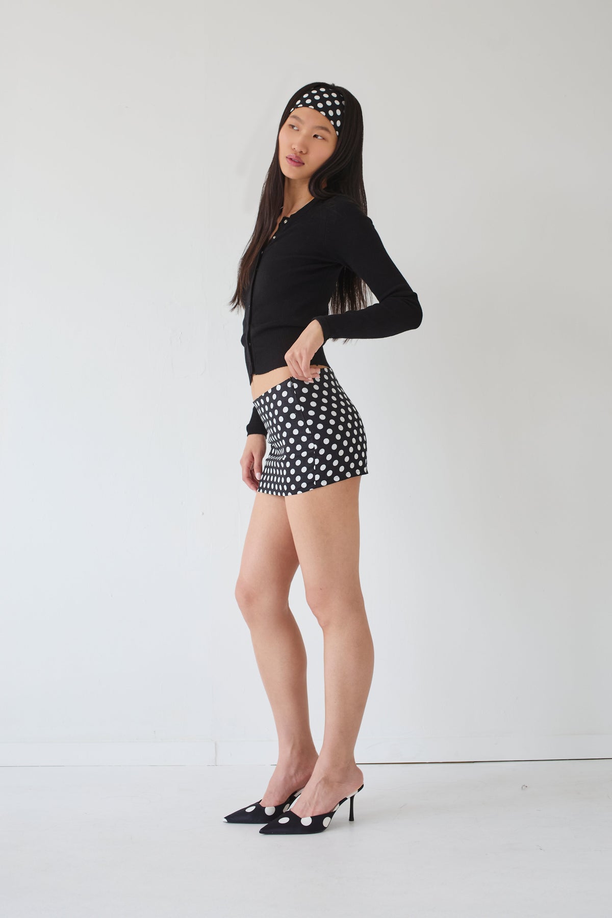 ASTRA polka dot micro mini skirt black