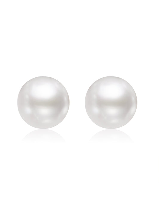 Miss Circle Freshwater Pearl White Gold Vermeil Studs