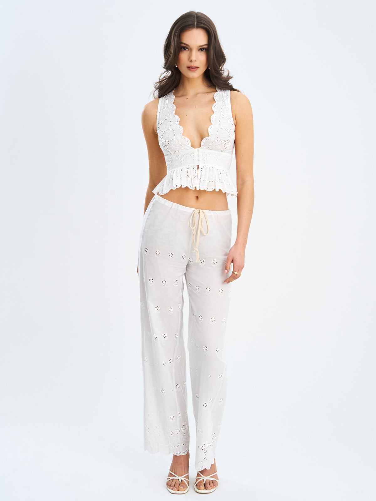 Raia White Eyelet Wave Trim Crop Vest Top