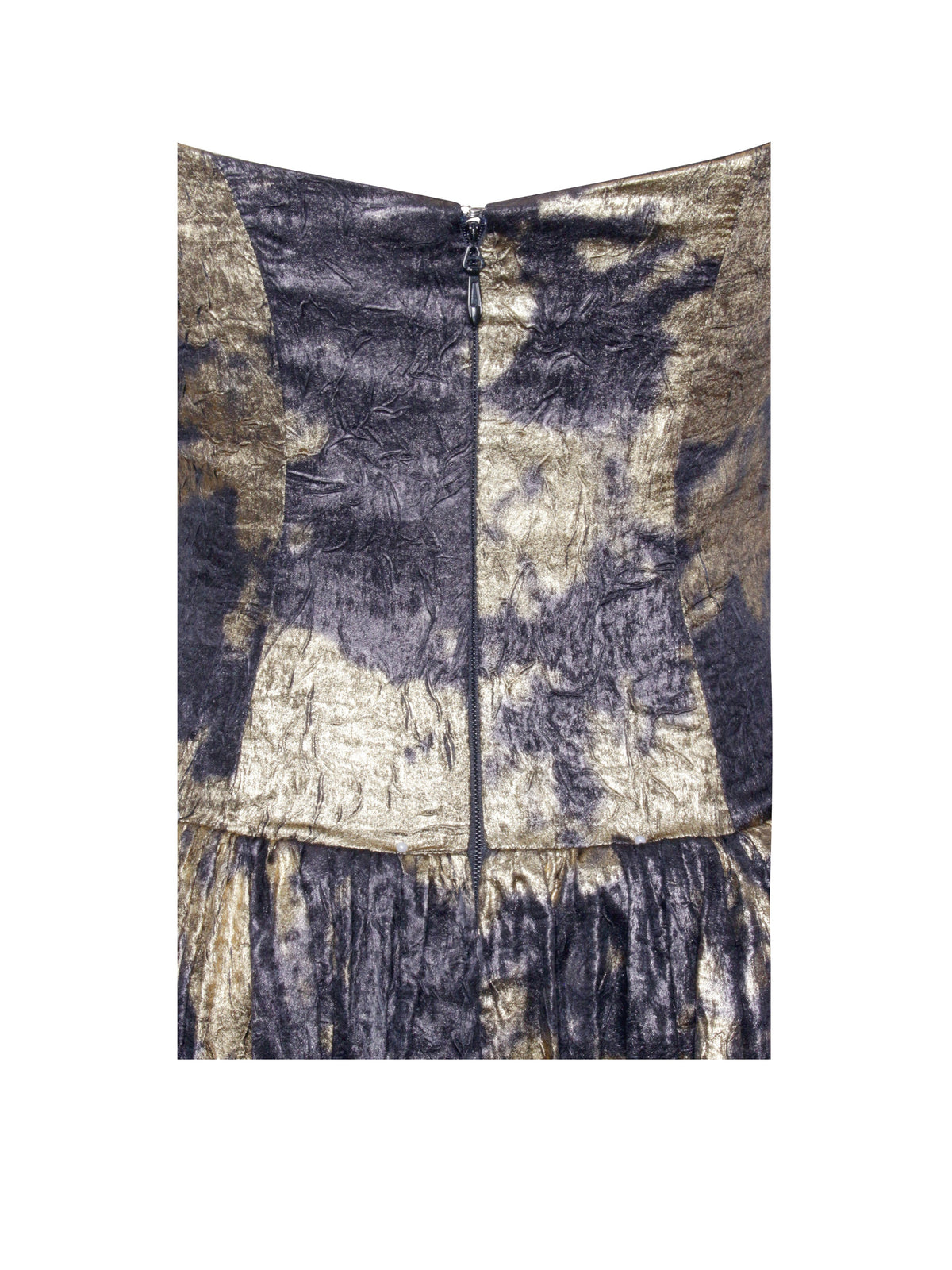 Saanvi Gold Tie Dye Bronzing Strapless Drop Waist Midi Dress