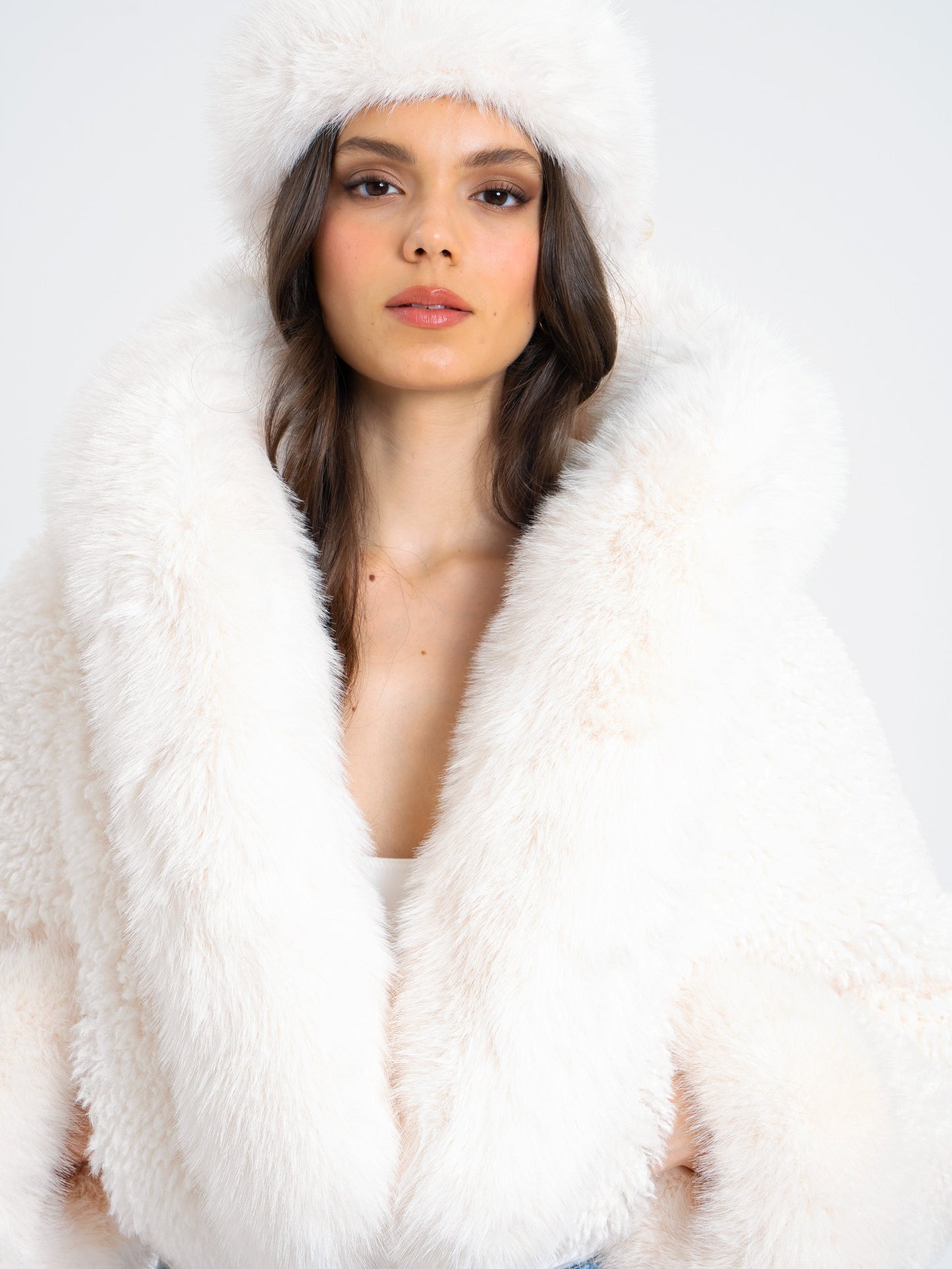 Kali White Cropped Vegan Shearling Fur Jacket