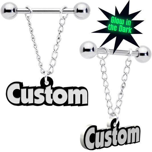 Custom Glow in the Dark Chain Personalized Name Dangle Nipple Ring Set