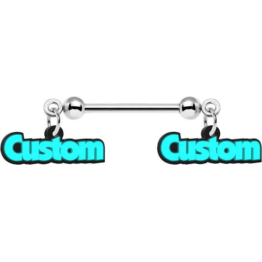 Custom Glow in the Dark Double Personalized Name Dangle Nipple Ring Set