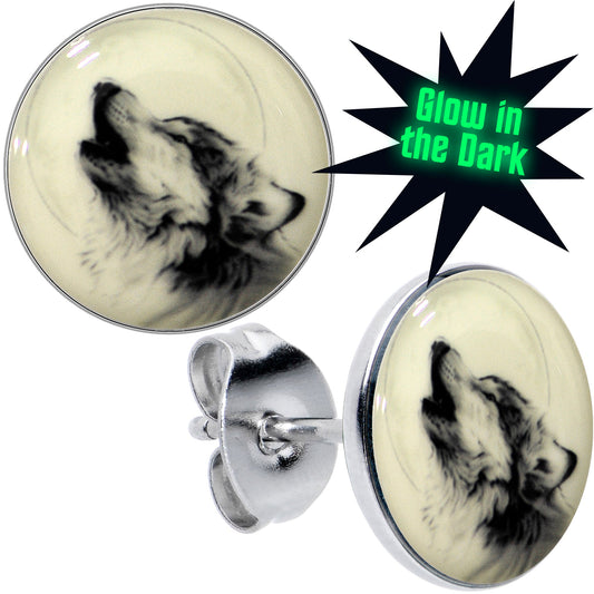 Glow in the Dark Howling Wolf Stud Earrings