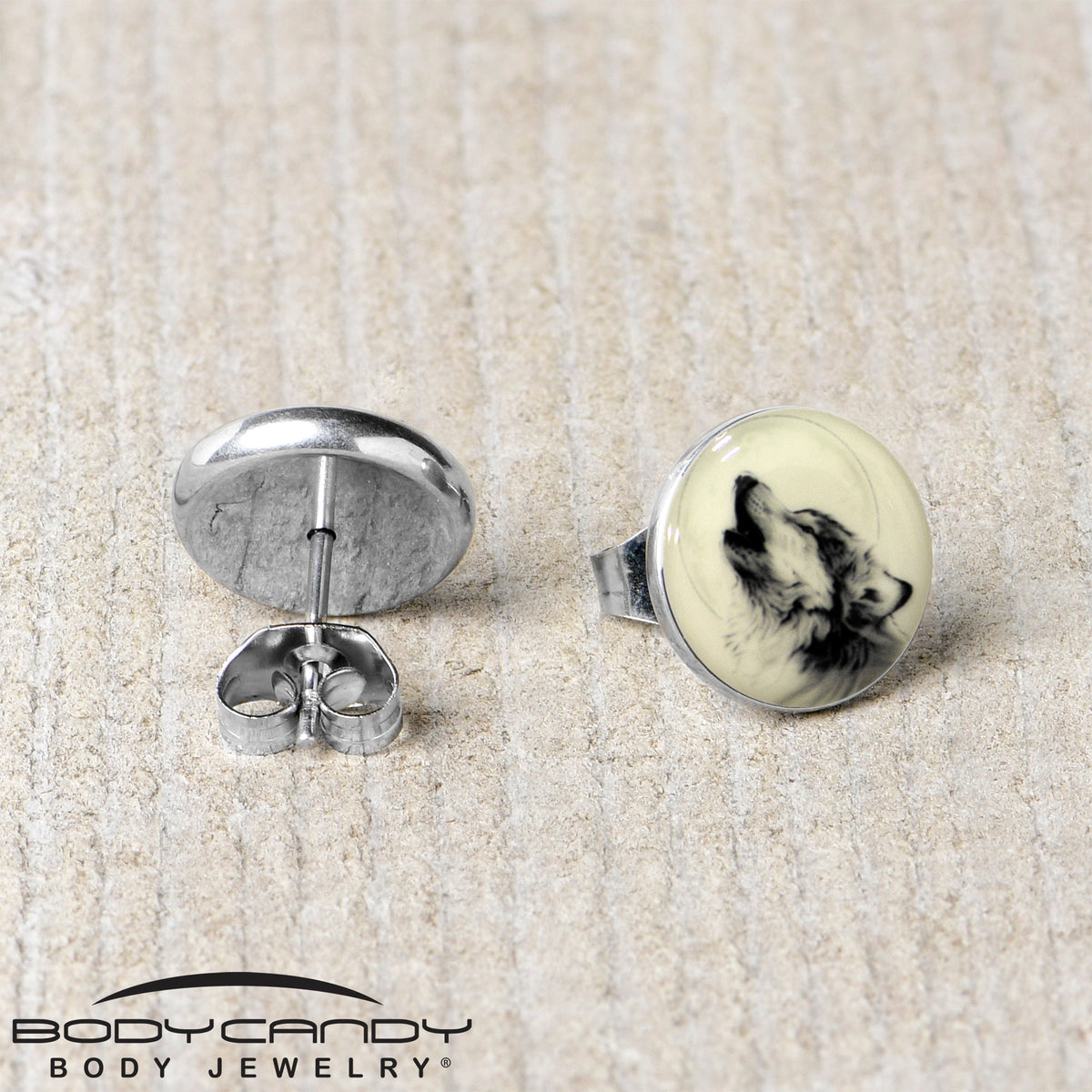 Glow in the Dark Howling Wolf Stud Earrings