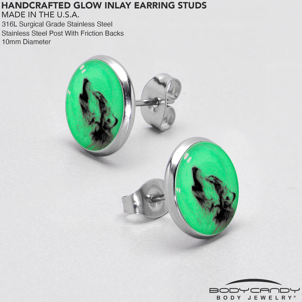 Glow in the Dark Howling Wolf Stud Earrings