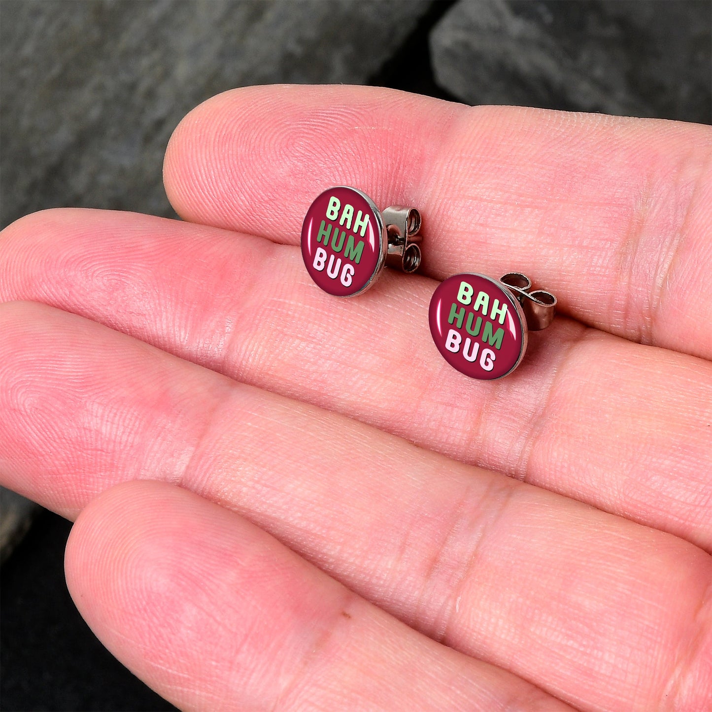 Bah Humbug Holiday Grouch Stud Earrings by Onyx O