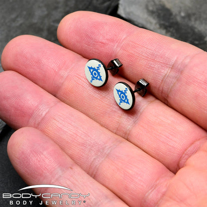 Black Anodized Evil Eye Glow in the Dark Stud Earrings by Onyx O