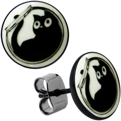 Fishbowl Kitty Cat Glow in the Dark Stud Earrings by Onyx O