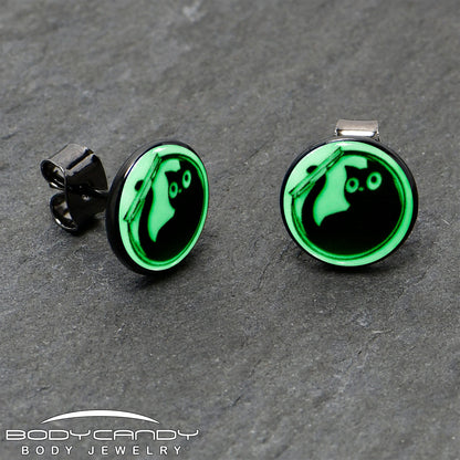 Fishbowl Kitty Cat Glow in the Dark Stud Earrings by Onyx O