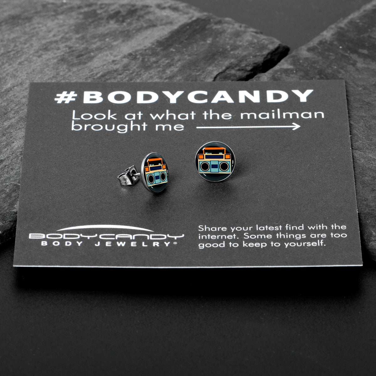 Retro Boombox Stud Earrings by Onyx O