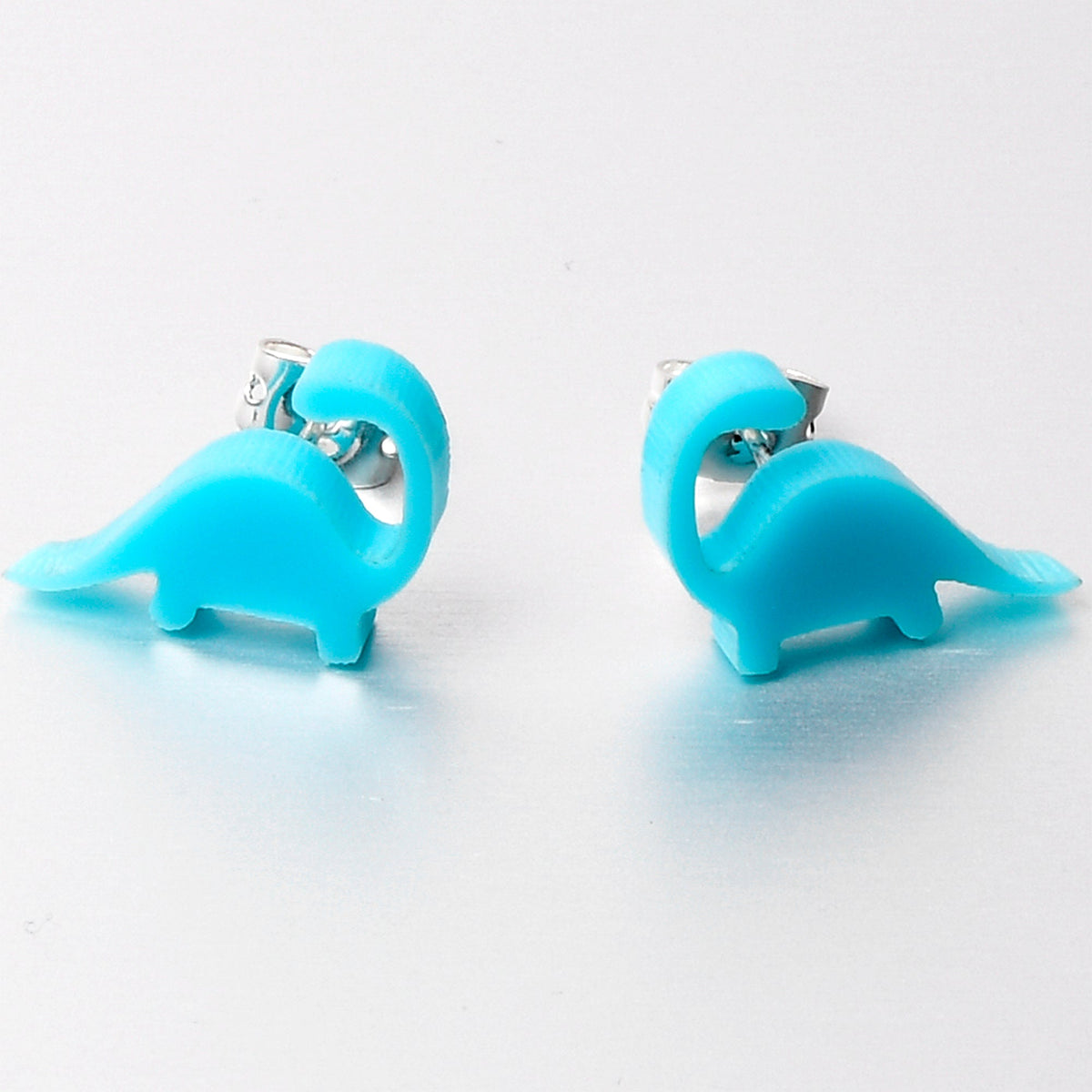 Blue Acrylic Brontosaurus Dinosaur Stud Earrings