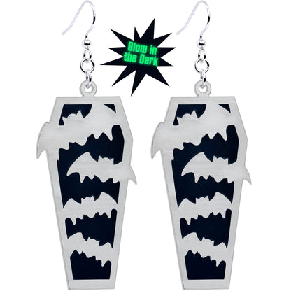 Glowing Bats Coffin Glow in the Dark Dangle Earrings by Onyx O