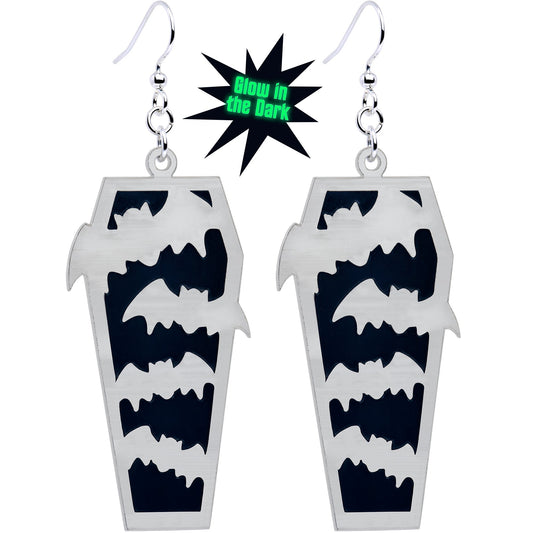 Glowing Bats Coffin Glow in the Dark Dangle Earrings by Onyx O