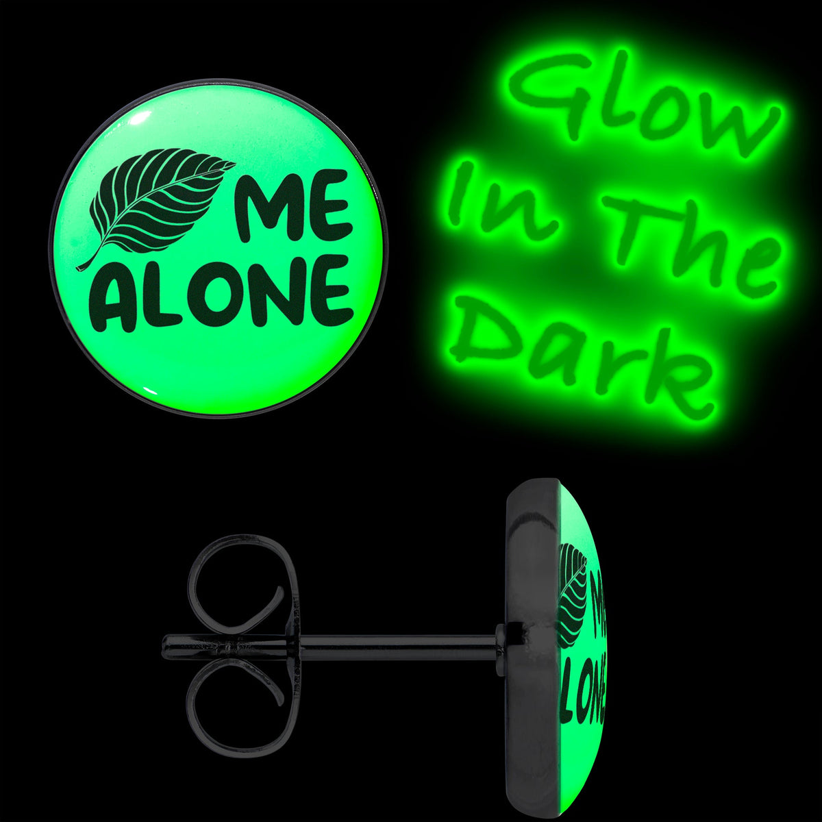 Leaf Me Alone Glow in the Dark Stud Earrings by Onyx O