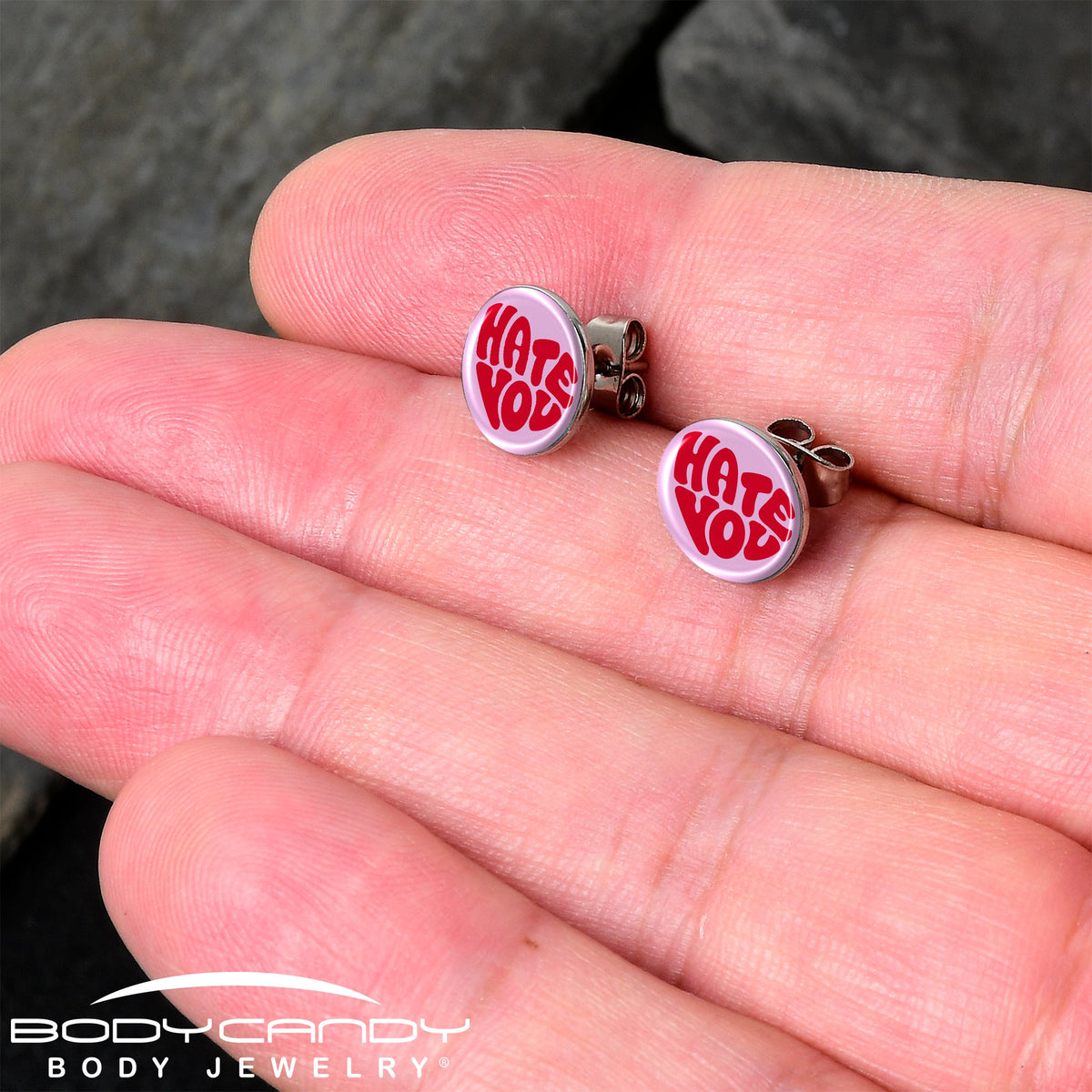 Retro Text Hate You Stud Earrings by Onyx O