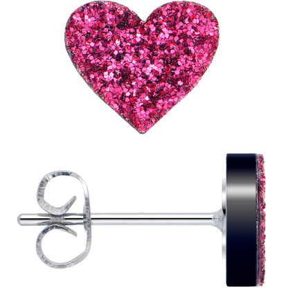 Glitter Heart Stud Earrings - Hypoallergenic