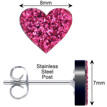 Glitter Heart Stud Earrings - Hypoallergenic