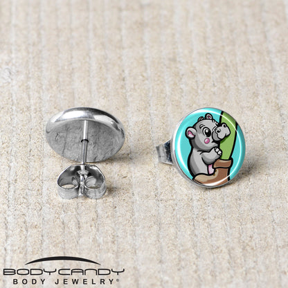 Cute Biting Baby Hippo Stud Earrings