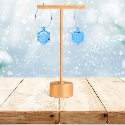 Ice Blue Winter Snowflake Hoop Earrings