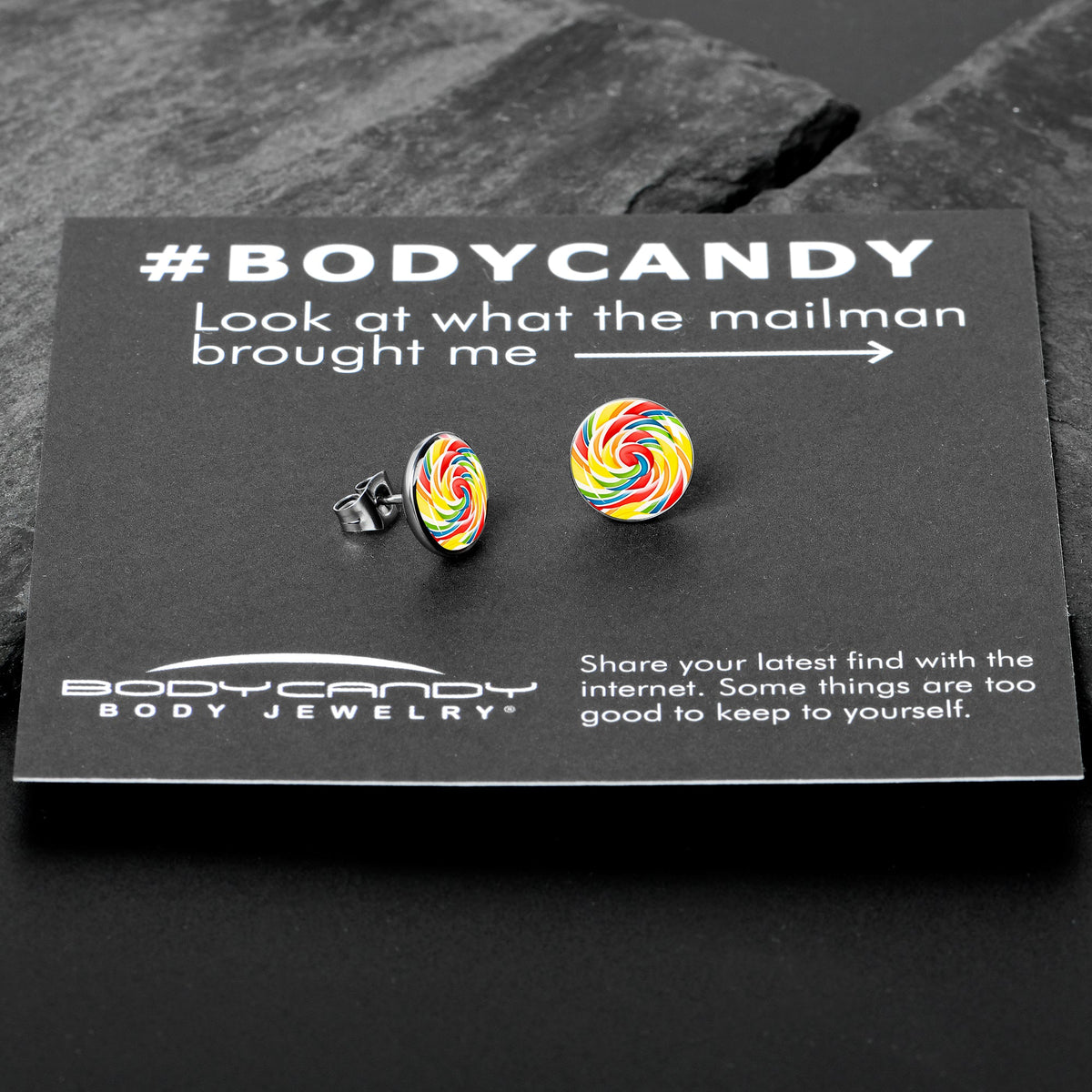 Rainbow Swirl Lollipop Stud Earrings by Onyx O