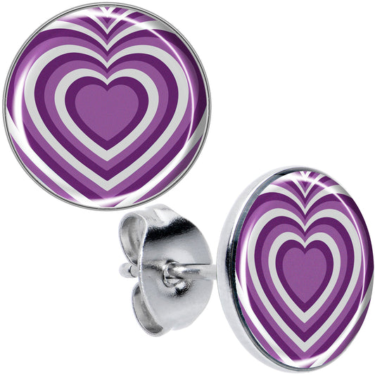 Purple Retro Heart Stud Earrings by Onyx O